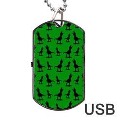 Dinos on a green background Dog Tag USB Flash (Two Sides)