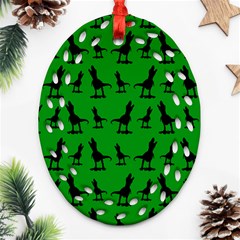 Dinos On A Green Background Ornament (oval Filigree)