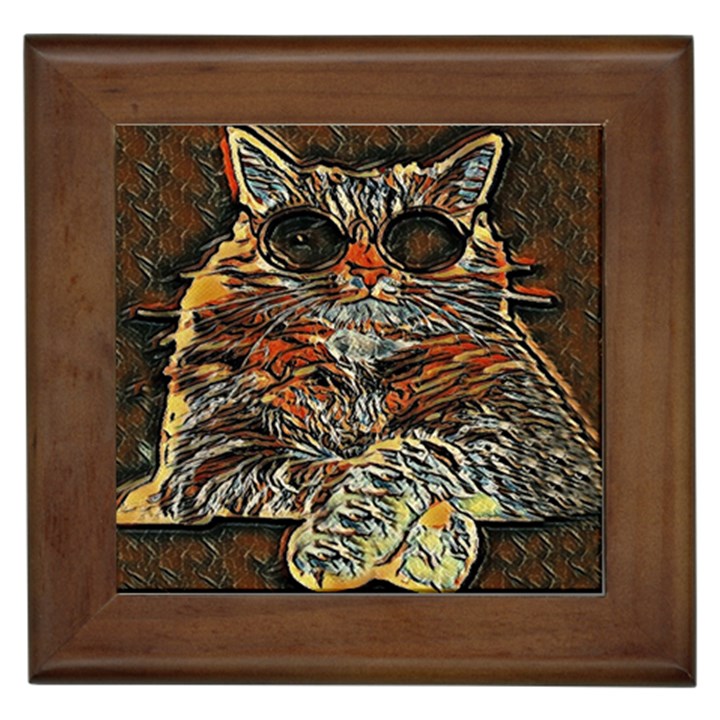 Cats Are Cooler cat in glasses Framed Tile