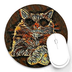 Cats Are Cooler Cat In Glasses Round Mousepad by ConteMonfrey