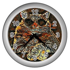 Cats Are Cooler cat in glasses Wall Clock (Silver)