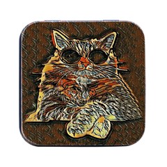 Cats Are Cooler Cat In Glasses Square Metal Box (black) by ConteMonfrey