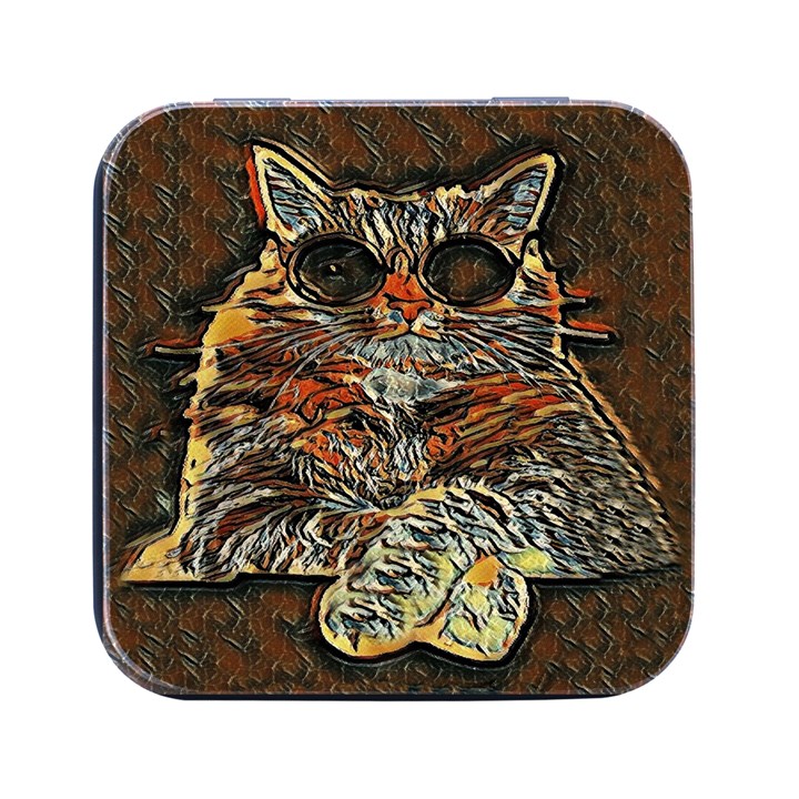 Cats Are Cooler cat in glasses Square Metal Box (Black)