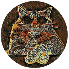 Cats Are Cooler cat in glasses Wooden Bottle Opener (Round)