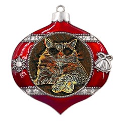 Cats Are Cooler Cat In Glasses Metal Snowflake And Bell Red Ornament by ConteMonfrey