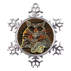 Cats Are Cooler Cat In Glasses Metal Large Snowflake Ornament by ConteMonfrey