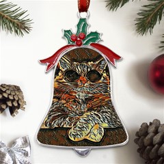 Cats Are Cooler Cat In Glasses Metal Holly Leaf Bell Ornament by ConteMonfrey