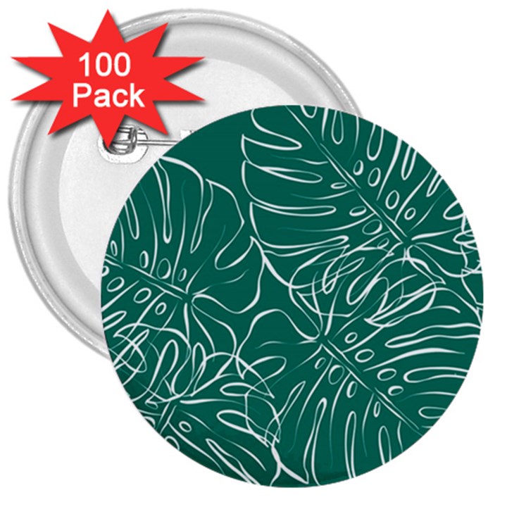 Tropical Green Monstera  3  Buttons (100 pack) 