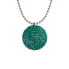 Tropical Green Monstera  1  Button Necklace