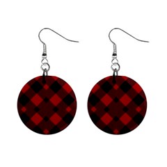 Red Diagonal Plaid Big Mini Button Earrings by ConteMonfrey