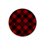 Red Diagonal Plaid Big Rubber Round Coaster (4 pack) Front