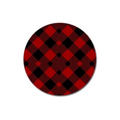 Red Diagonal Plaid Big Magnet 3  (round) by ConteMonfrey