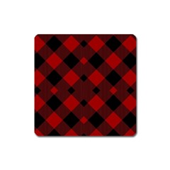 Red Diagonal Plaid Big Square Magnet by ConteMonfrey