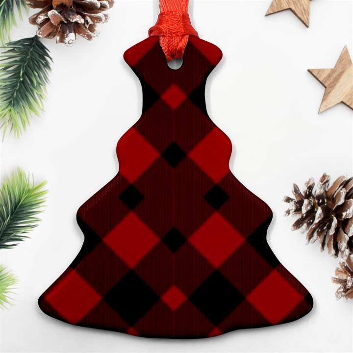 Red Diagonal Plaid Big Ornament (Christmas Tree) 