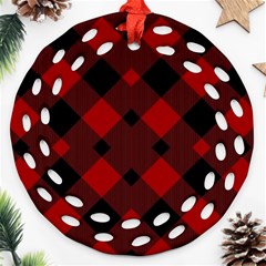 Red Diagonal Plaid Big Round Filigree Ornament (two Sides)