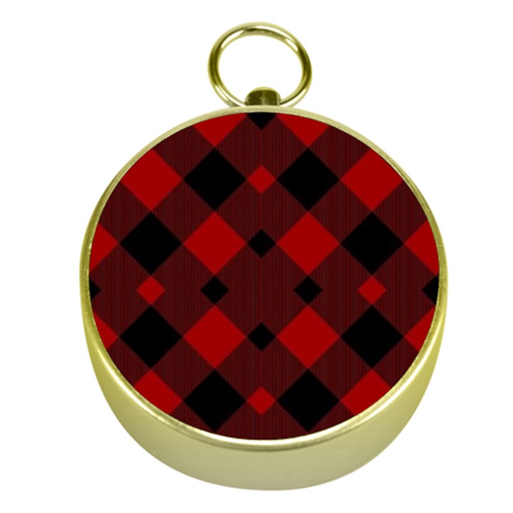 Red Diagonal Plaid Big Gold Compasses