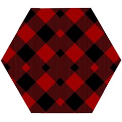 Red Diagonal Plaid Big Wooden Puzzle Hexagon