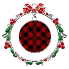 Red Diagonal Plaid Big Metal X mas Wreath Ribbon Ornament by ConteMonfrey