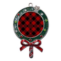 Red Diagonal Plaid Big Metal X mas Lollipop With Crystal Ornament by ConteMonfrey