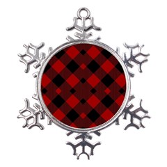 Red Diagonal Plaid Big Metal Large Snowflake Ornament by ConteMonfrey