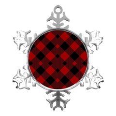 Red Diagonal Plaid Big Metal Small Snowflake Ornament by ConteMonfrey