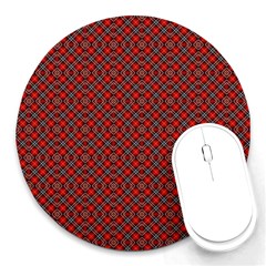 Red Diagonal Plaids Round Mousepad by ConteMonfrey