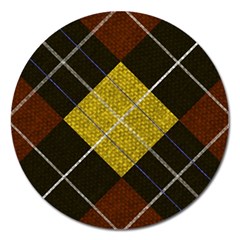 Yellow Plaid Magnet 5  (round)