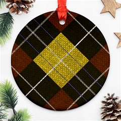 Yellow Plaid Round Ornament (two Sides)