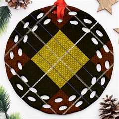 Yellow Plaid Round Filigree Ornament (two Sides)