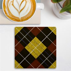 Yellow Plaid Uv Print Square Tile Coaster  by ConteMonfrey