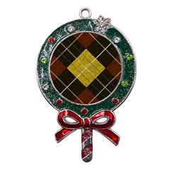 Yellow Plaid Metal X mas Lollipop With Crystal Ornament