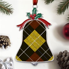 Yellow Plaid Metal Holly Leaf Bell Ornament