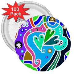 Crazy Pop Art - Doodle Hearts  3  Buttons (100 Pack)  by ConteMonfrey