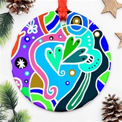 Crazy Pop Art - Doodle Hearts  Round Ornament (two Sides)