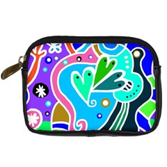 Crazy Pop Art - Doodle Hearts  Digital Camera Leather Case by ConteMonfrey