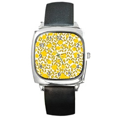 Yellow Flowers Roses On The Wall Lemons Square Metal Watch by ConteMonfrey