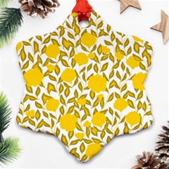 Yellow Flowers Roses On The Wall Lemons Snowflake Ornament (two Sides)