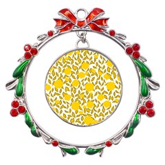 Yellow Flowers Roses On The Wall Lemons Metal X mas Wreath Ribbon Ornament by ConteMonfrey