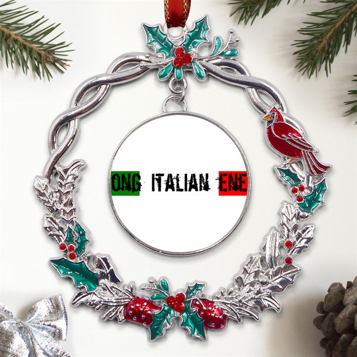 Strong Italian Energy Metal X mas Wreath Holly leaf Ornament