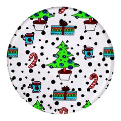 It`s Cold Outside Christmas Pattern Round Glass Fridge Magnet (4 Pack)