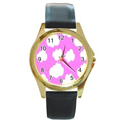 Purple Clouds Round Gold Metal Watch by ConteMonfrey