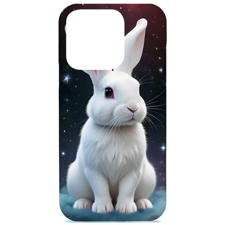 White bunny iPhone 15 Pro Black UV Print PC Hardshell Case