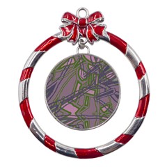 Vibrant Collage Vibes Print Metal Red Ribbon Round Ornament