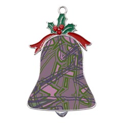 Vibrant Collage Vibes Print Metal Holly Leaf Bell Ornament