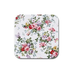 Floral Elements Peony Chinese Rose Rubber Square Coaster (4 Pack)