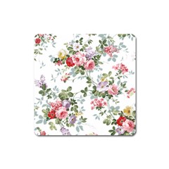 Floral Elements Peony Chinese Rose Square Magnet by Grandong