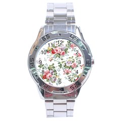 Floral Elements Peony Chinese Rose Stainless Steel Analogue Watch