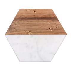 Floral Elements Peony Chinese Rose Marble Wood Coaster (hexagon)  by Grandong