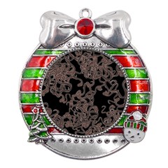 Venomous Elegance  Metal X mas Ribbon With Red Crystal Round Ornament