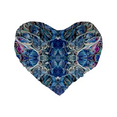 Blue Pour Blend  Standard 16  Premium Heart Shape Cushions by kaleidomarblingart